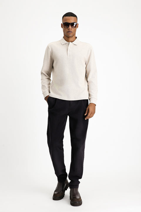 Açık Bej Polo Yaka Regular Fit Desenli Sweatshirt