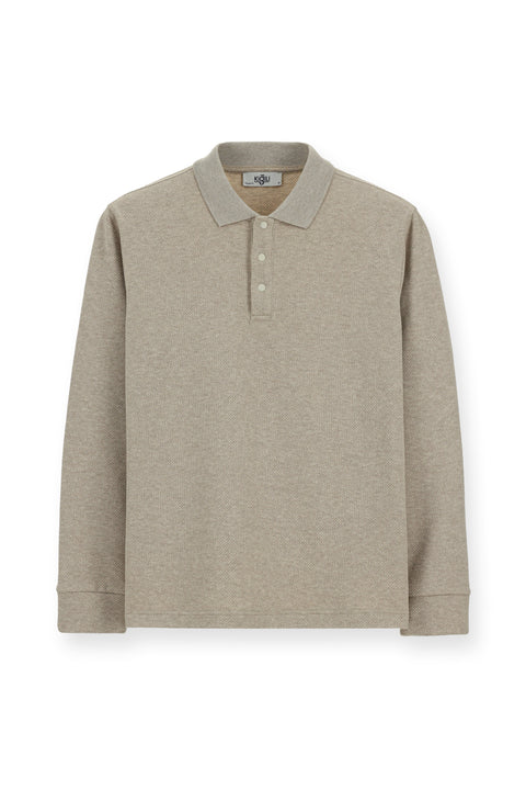 Açık Bej Polo Yaka Regular Fit Desenli Sweatshirt
