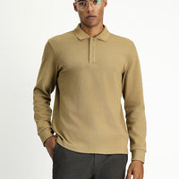 Koyu Bej Polo Yaka Regular Fit Desenli Sweatshirt
