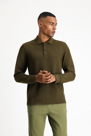  Asker Haki Melanj Polo Yaka Regular Fit Desenli Sweatshirt