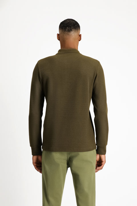 Asker Haki Melanj Polo Yaka Regular Fit Desenli Sweatshirt