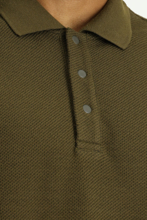 Asker Haki Melanj Polo Yaka Regular Fit Desenli Sweatshirt