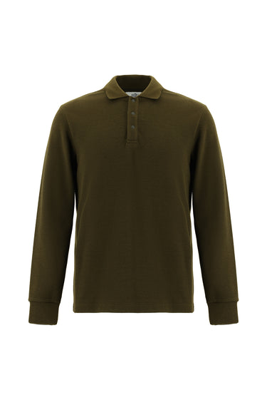 Asker Haki Melanj Polo Yaka Regular Fit Desenli Sweatshirt