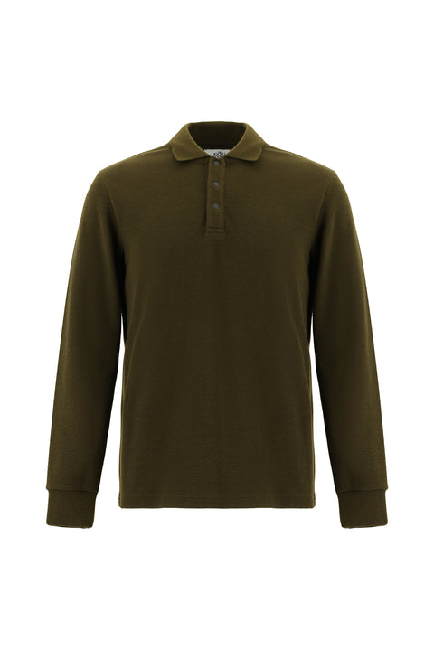 Asker Haki Melanj Polo Yaka Regular Fit Desenli Sweatshirt