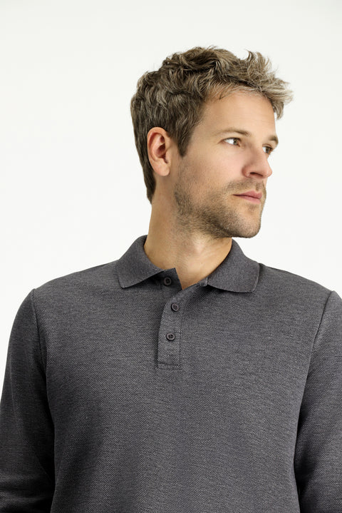 Koyu Antrasit Melanj Polo Yaka Regular Fit Desenli Sweatshirt