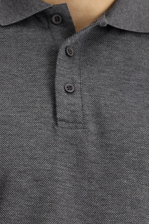 Koyu Antrasit Melanj Polo Yaka Regular Fit Desenli Sweatshirt