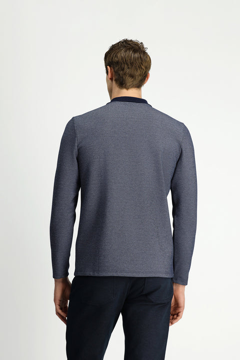 Açık Lacivert Polo Yaka Regular Fit Desenli Fermuarlı Pamuklu Sweatshirt