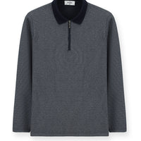 Açık Lacivert Polo Yaka Regular Fit Fermuarlı Pamuklu Sweatshirt