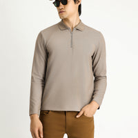 Orta Vizon Polo Yaka Regular Fit Desenli Fermuarlı Pamuklu Sweatshirt