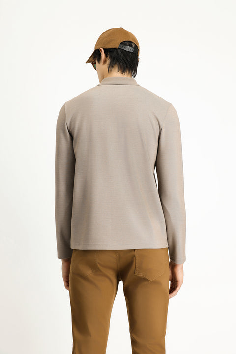 Orta Vizon Polo Yaka Regular Fit Desenli Fermuarlı Pamuklu Sweatshirt