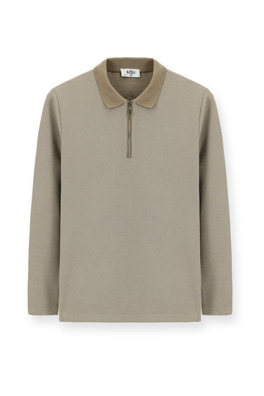 Orta Vizon Polo Yaka Regular Fit Fermuarlı Pamuklu Sweatshirt