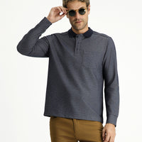 Orta Lacivert Polo Yaka Regular Fit Desenli Sweatshirt