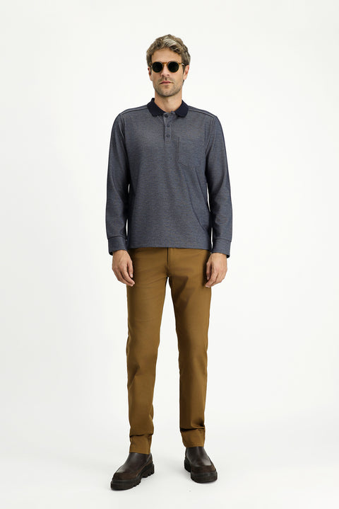 Orta Lacivert Polo Yaka Regular Fit Desenli Sweatshirt