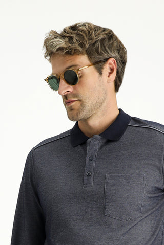  Orta Lacivert Polo Yaka Regular Fit Desenli Sweatshirt