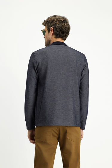  Orta Lacivert Polo Yaka Regular Fit Desenli Sweatshirt