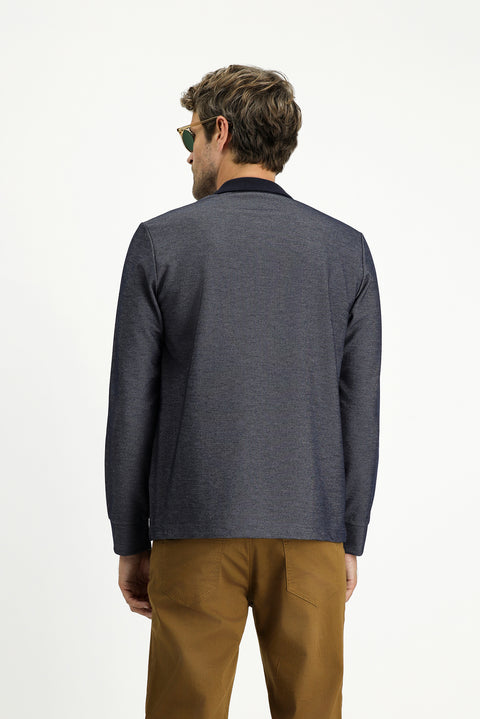 Orta Lacivert Polo Yaka Regular Fit Desenli Sweatshirt