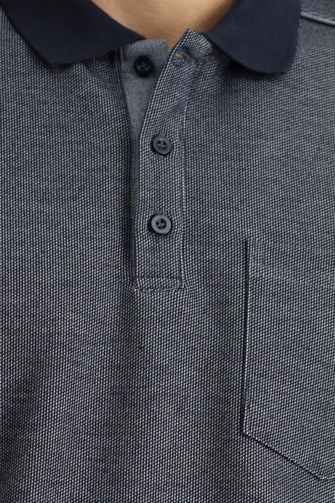 Orta Lacivert Polo Yaka Regular Fit Desenli Sweatshirt