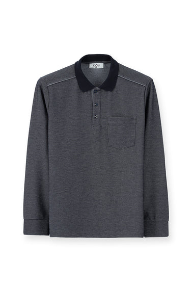 Orta Lacivert Polo Yaka Regular Fit Desenli Sweatshirt