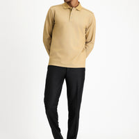 Orta Bej Polo Yaka Regular Fit Desenli Sweatshirt