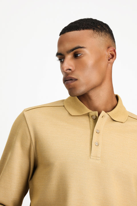 Orta Bej Polo Yaka Regular Fit Desenli Sweatshirt