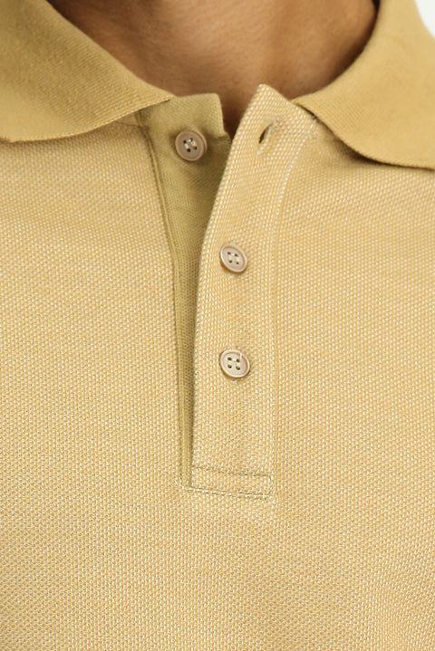 Orta Bej Polo Yaka Regular Fit Desenli Sweatshirt