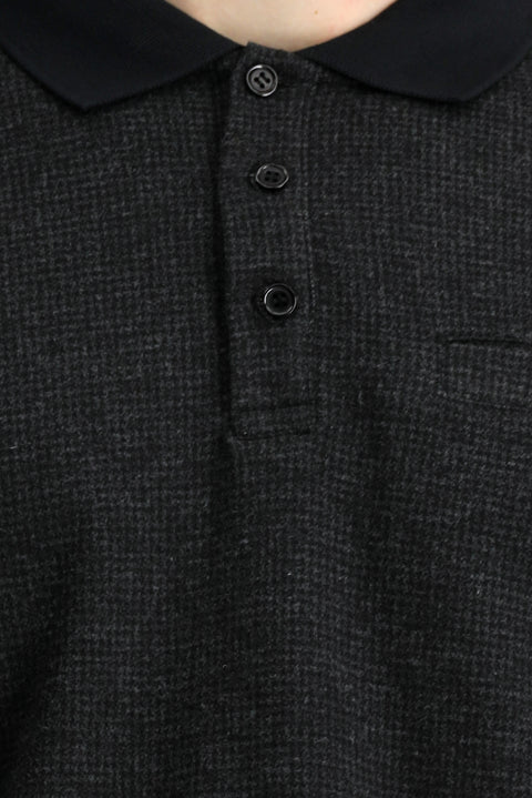 Dark Anthracite Melange Polo Collar Regular Fit Pocket Sweatshirt