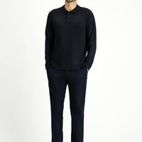 Koyu Lacivert Polo Yaka Regular Fit Desenli Sweatshirt