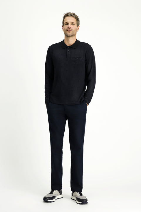 Koyu Lacivert Polo Yaka Regular Fit Desenli Sweatshirt