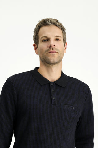  Koyu Lacivert Polo Yaka Regular Fit Desenli Sweatshirt