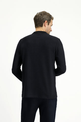  Koyu Lacivert Polo Yaka Regular Fit Desenli Sweatshirt