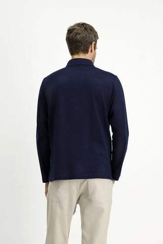  Koyu Lacivert Polo Yaka Regular Fit Çizgili Pamuk Sweatshirt