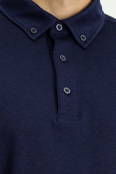 Koyu Lacivert Polo Yaka Regular Fit Çizgili Pamuk Sweatshirt