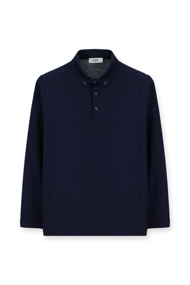 Koyu Lacivert Polo Yaka Regular Fit Çizgili Pamuk Sweatshirt