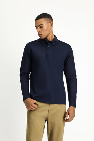  Koyu Lacivert Polo Yaka Regular Fit Pamuk Sweatshirt
