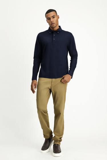 Koyu Lacivert Polo Yaka Regular Fit Pamuk Sweatshirt