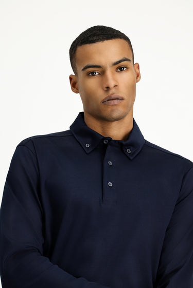 Koyu Lacivert Polo Yaka Regular Fit Pamuk Sweatshirt