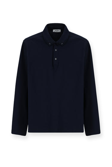 Koyu Lacivert Polo Yaka Regular Fit Pamuk Sweatshirt