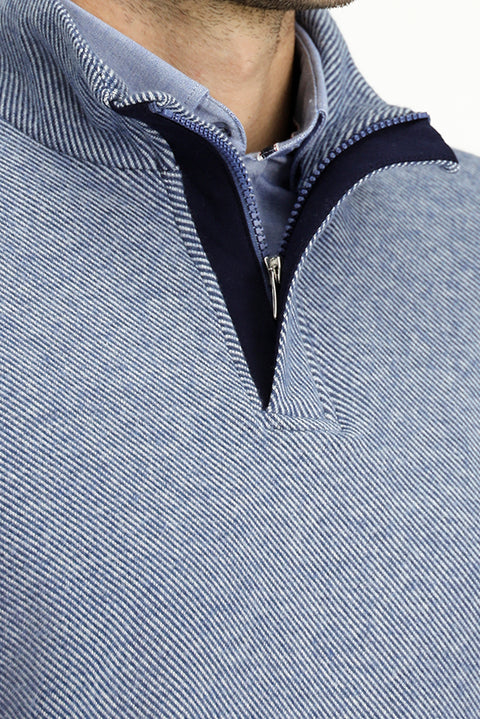 İndigo Yarım Balıkçı Yaka Regular Fit Çizgili Fermuarlı Sweatshirt