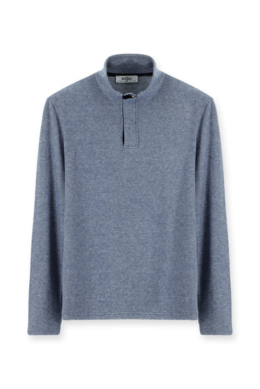 İndigo Yarım Balıkçı Yaka Regular Fit Çizgili Fermuarlı Sweatshirt