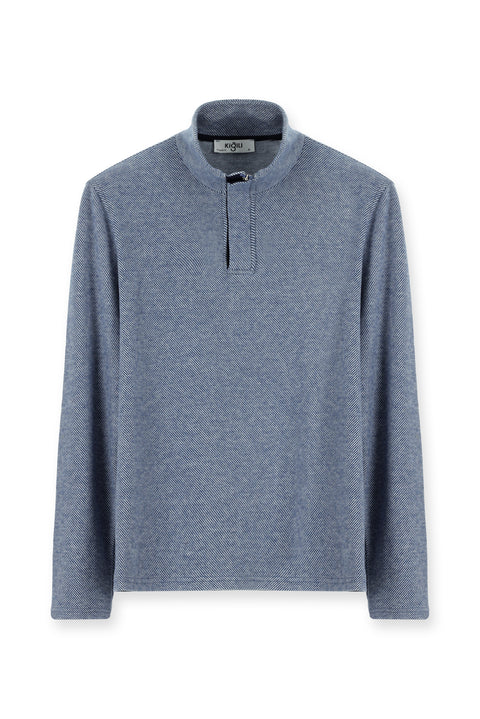 İndigo Yarım Balıkçı Yaka Regular Fit Çizgili Fermuarlı Sweatshirt