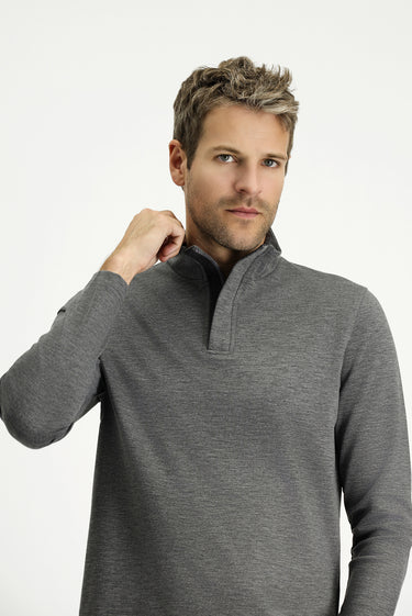 Orta Gri Melanj Yarım Balıkçı Yaka Regular Fit Fermuarlı Sweatshirt
