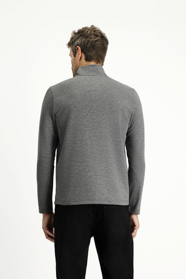 Orta Gri Melanj Yarım Balıkçı Yaka Regular Fit Fermuarlı Sweatshirt