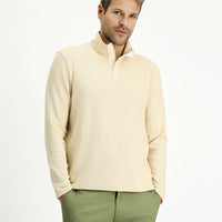 Açık Bej Yarım Balıkçı Yaka Regular Fit Fermuarlı Çizgili Pamuklu Sweatshirt