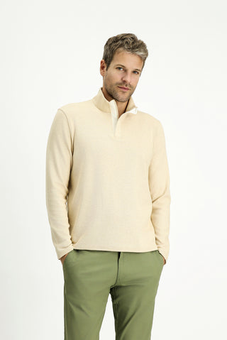  Açık Bej Yarım Balıkçı Yaka Regular Fit Fermuarlı Çizgili Pamuklu Sweatshirt