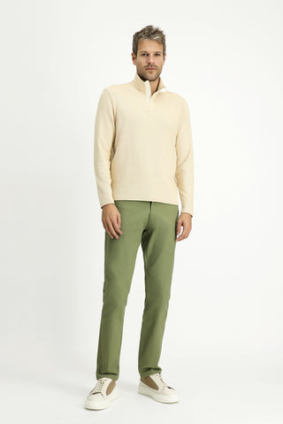  Açık Bej Yarım Balıkçı Yaka Regular Fit Fermuarlı Çizgili Pamuklu Sweatshirt