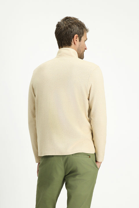 Açık Bej Yarım Balıkçı Yaka Regular Fit Fermuarlı Çizgili Pamuklu Sweatshirt