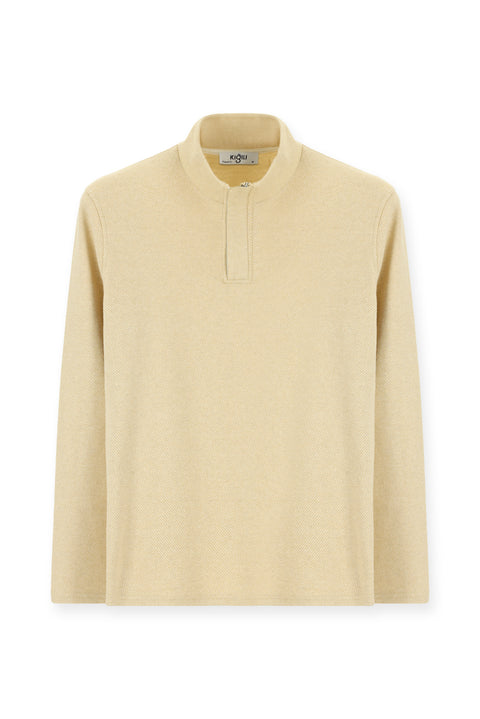 Açık Bej Yarım Balıkçı Yaka Regular Fit Fermuarlı Çizgili Pamuklu Sweatshirt