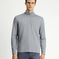 Orta Gri Melanj Yarım Balıkçı Yaka Regular Fit Fermuarlı Desenli Sweatshirt