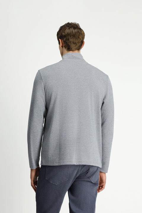 Orta Gri Melanj Yarım Balıkçı Yaka Regular Fit Fermuarlı Desenli Sweatshirt