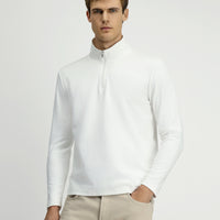 Kırık Beyaz Yarım Balıkçı Yaka Regular Fit Fermuarlı Pamuklu Sweatshirt